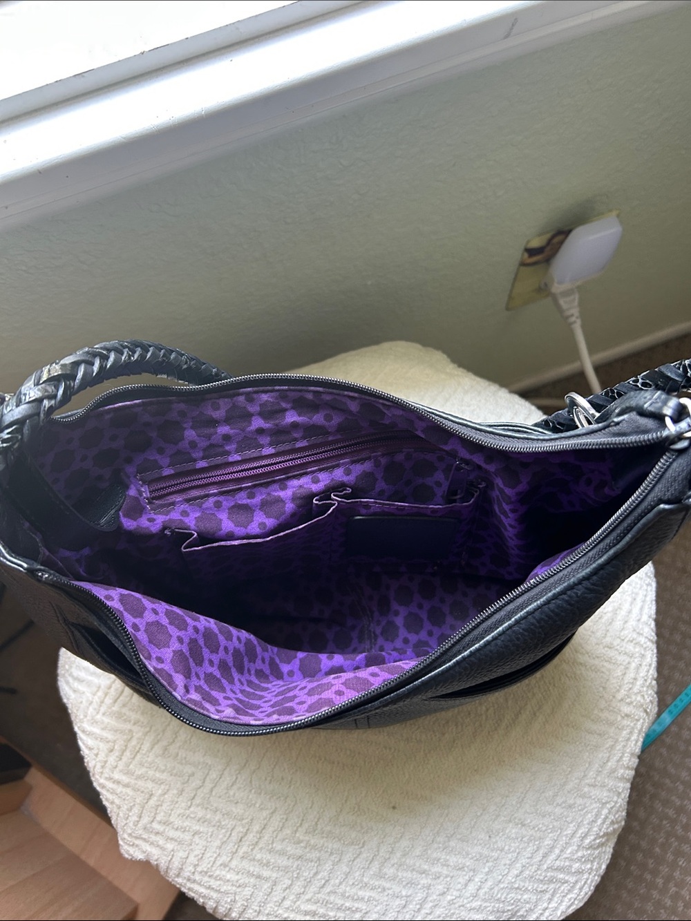 Brighton Black Leather Hobo Shoulder Bag with Braided Strap - Picture 8 of 12